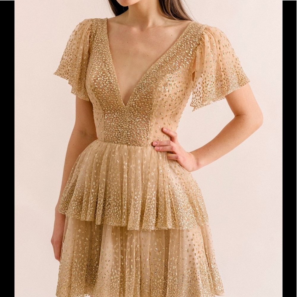 LIRIKA MATOSHI GOLD SARA MINI DRESS NWOT